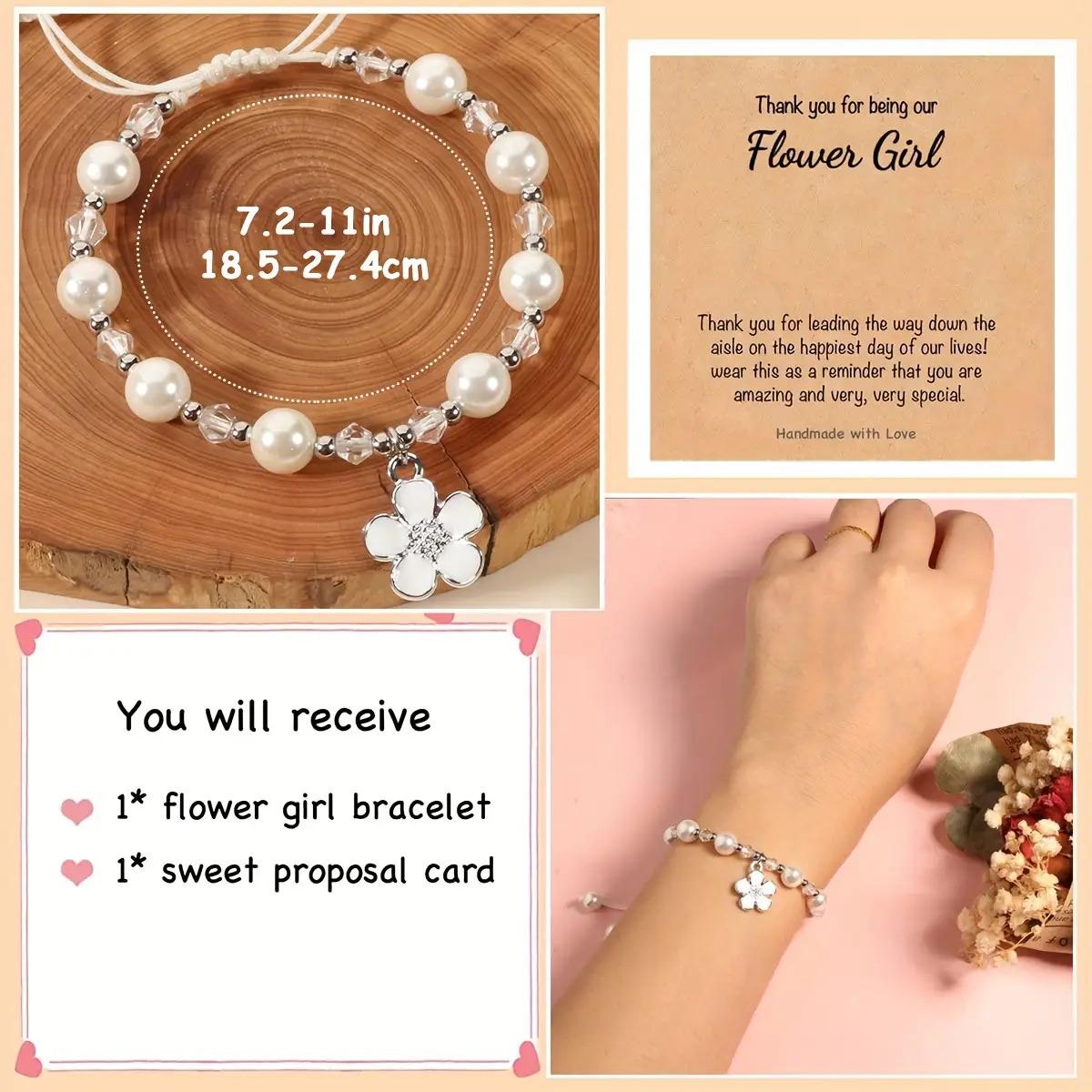 Elegant Floral Bracelet - Adjustable Handmade Acrylic Wedding Gift for Flower, Pink & White Beads with Sparkling Accents, Perfect for Weddings & Special Occasions, Cute Bracelet