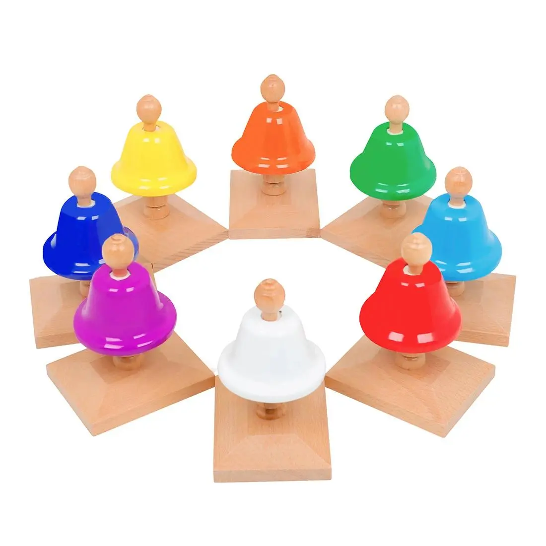 8-Note Color Metal Bell Orff Percussion Instrument Children Toys Beech Wood Toto Lesson Bell Hand Touch Bell Set Silver Bell