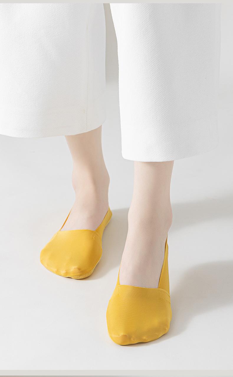 Women's Summer Thin Cotton-Soled Ice Silk Invisible Socks, Silicone Non-Slip, No-Slip Heel, Low-Cut Ladies' Socks, 5 Pairs