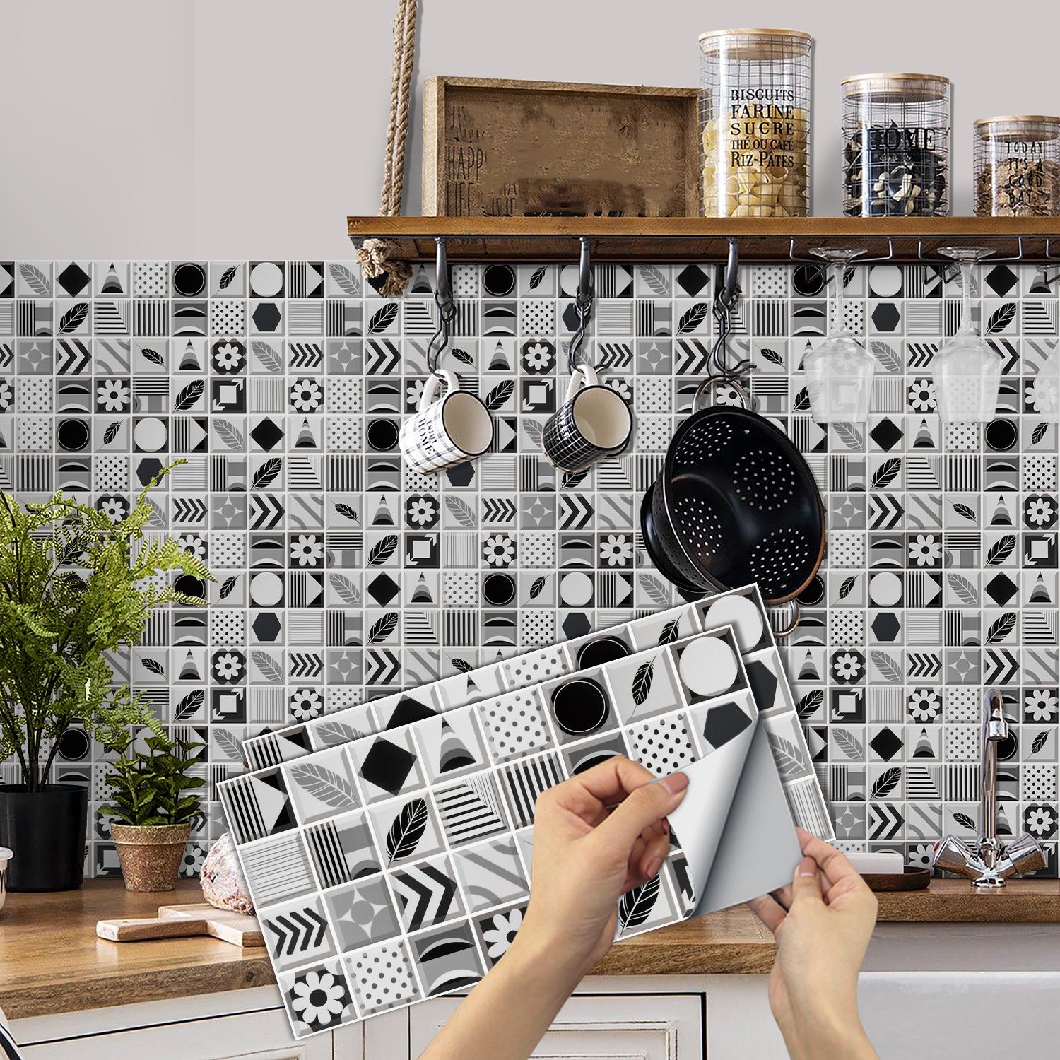 Geometric Pattern Tile Backsplash, Self-adhesive Removable Tile Backsplash, Waterproof & Oil-resistant Wall Decor for Kitchen & Bathroom