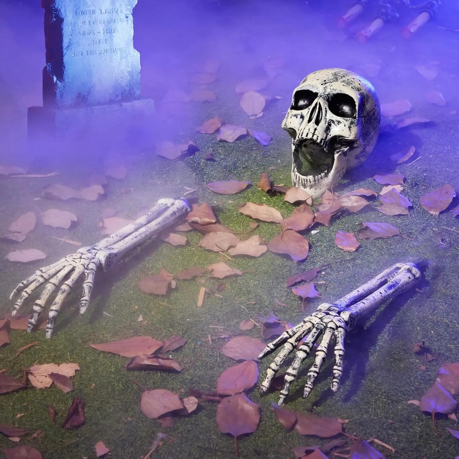 3-Pack Halloween Skull Decorations, Realistic Outdoor Cemetery Stake, Ground Insert Skulls for Lawn Garden Party Supplies, Decorations and Ornaments