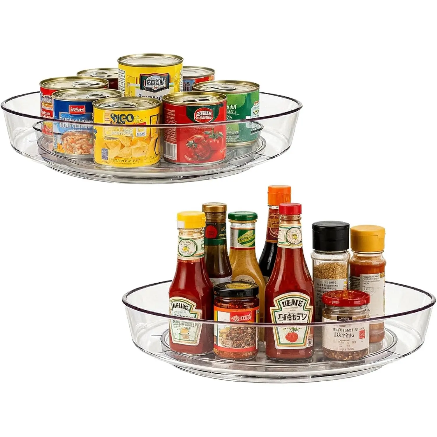 2 Pack Lazy Susan 10 inch Turntable for Spice Organization | Clear BPA-Free Plastic Rotating Organizer for Kitchen Cabinet, Pantry, Countertop, Fridge | 360-Degree Rotating Base