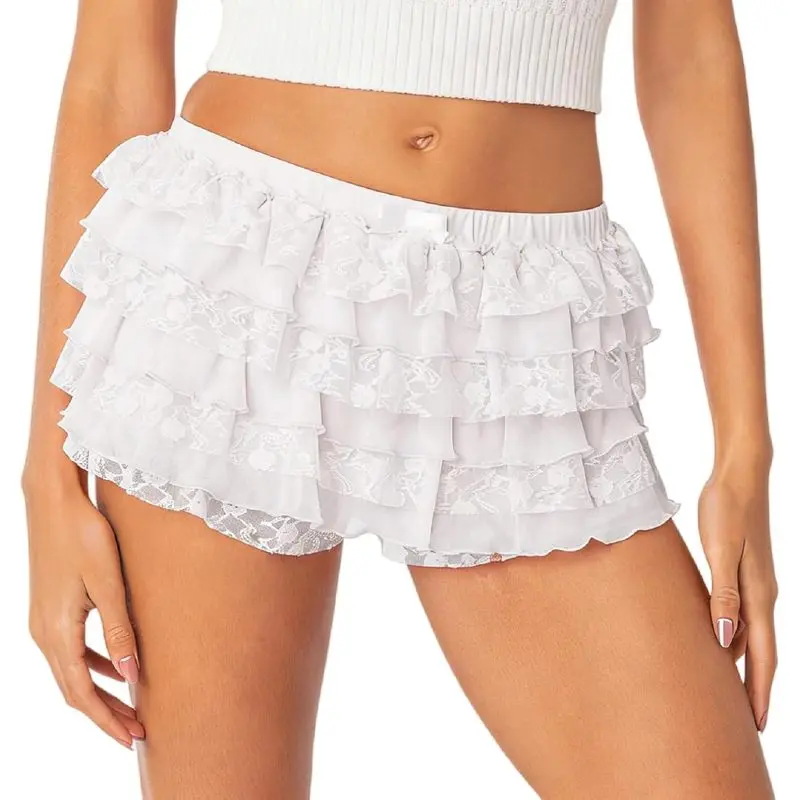 Women Lolita Bloomers Ruffle Shorts Lace Cute Pumpkin Pants Sexy Boyshorts Layered Y2k Mini Shorts Pettipants
