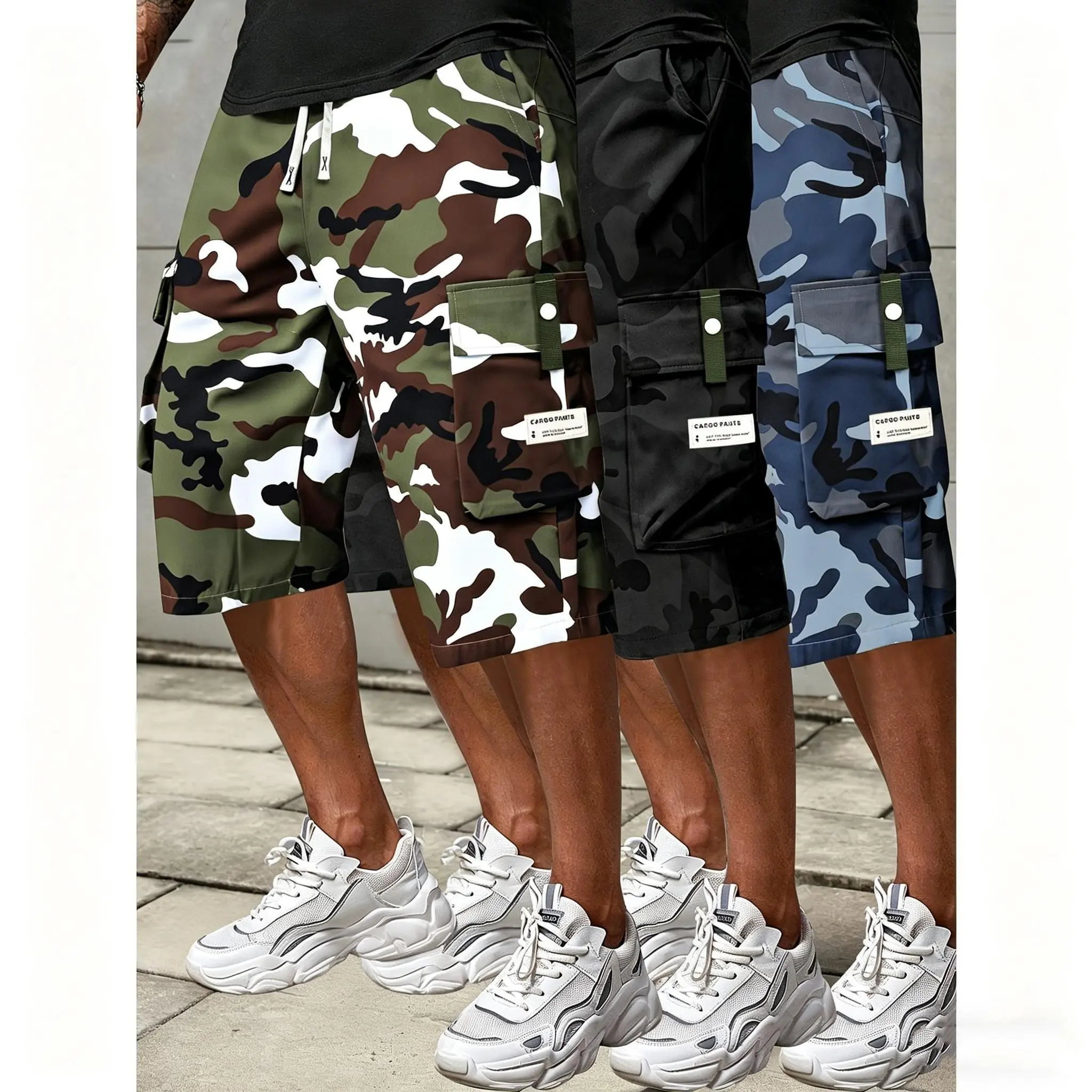 Men's Camouflage Cargo Shorts, Adjustable Elastic Waist with Multi Functional Pockets, Stylish Streetwear for Daily Casual & Outdoor Wear SummerVibes