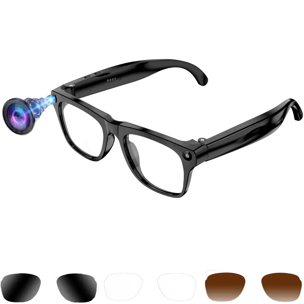 AI Smart Glasses with 8MP Camera,One Click Audio recording,First Person Video Shooting,Bluetooth Calling and Music Playback,AI Real Time Translation and Simultaneous Interpretation,WiFi Transfer, 290Mah Battery ,3Lenses Total