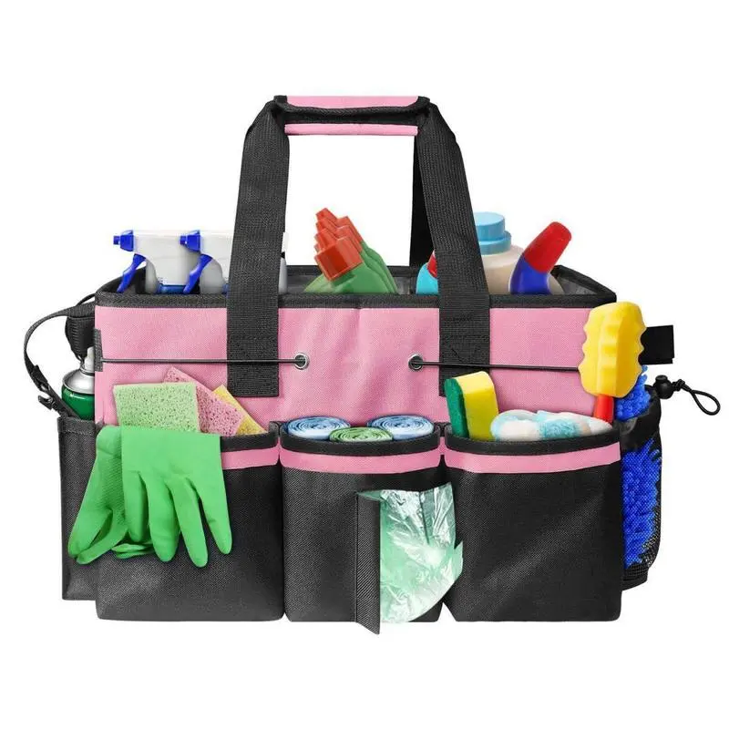 Multi-Pocket Cleaning Caddy Organizer Bag, Large Capacity Divided Cleaning Supplies Tote, Portable Household Cleaning Tool Storage Carrier with Handle