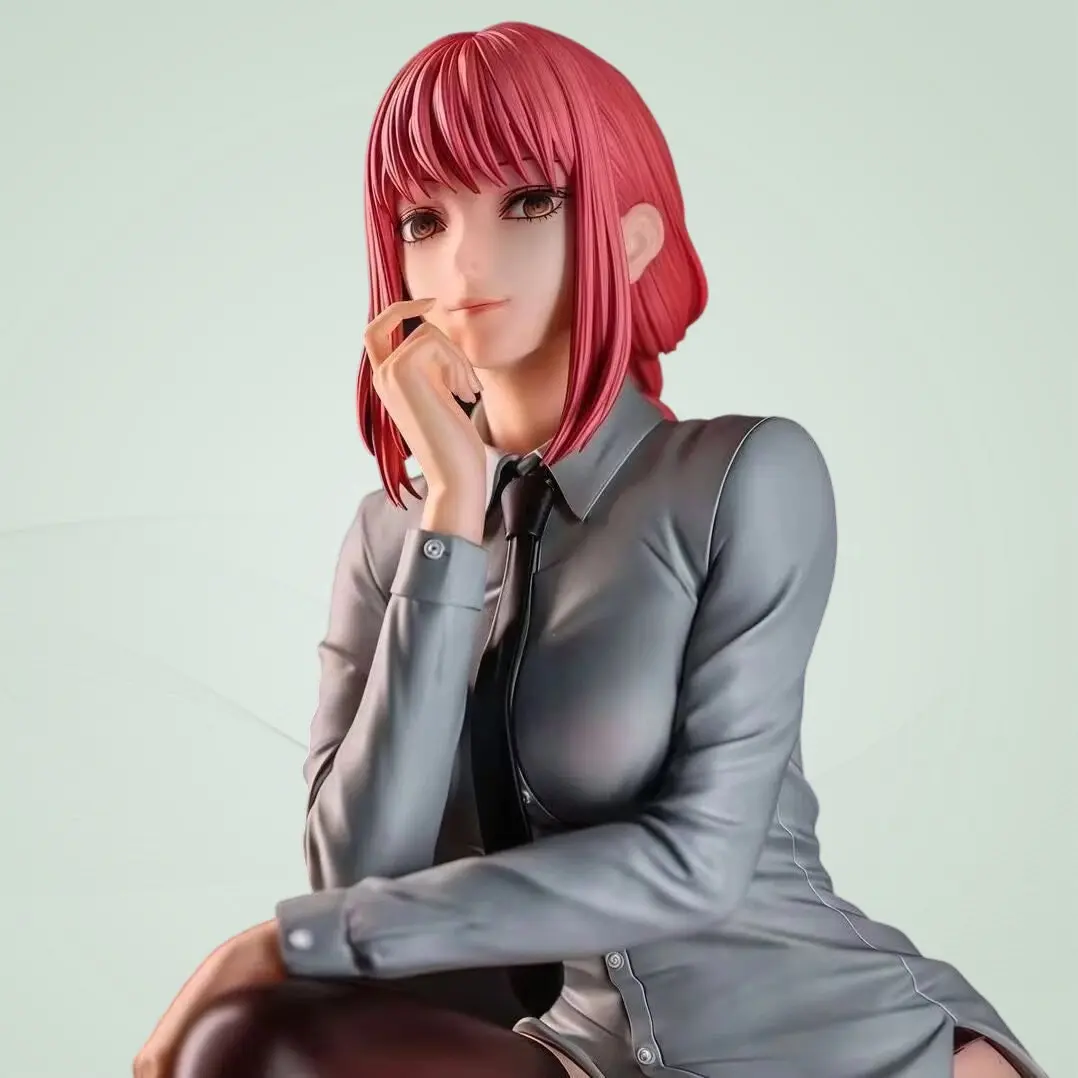 25cm Brand New Anime Figure - Makima Sitting Pose PVC Plastic Statue, Realistic Look Collectible Doll, Tabletop Decor, Birthday Gift, Anime Figures
