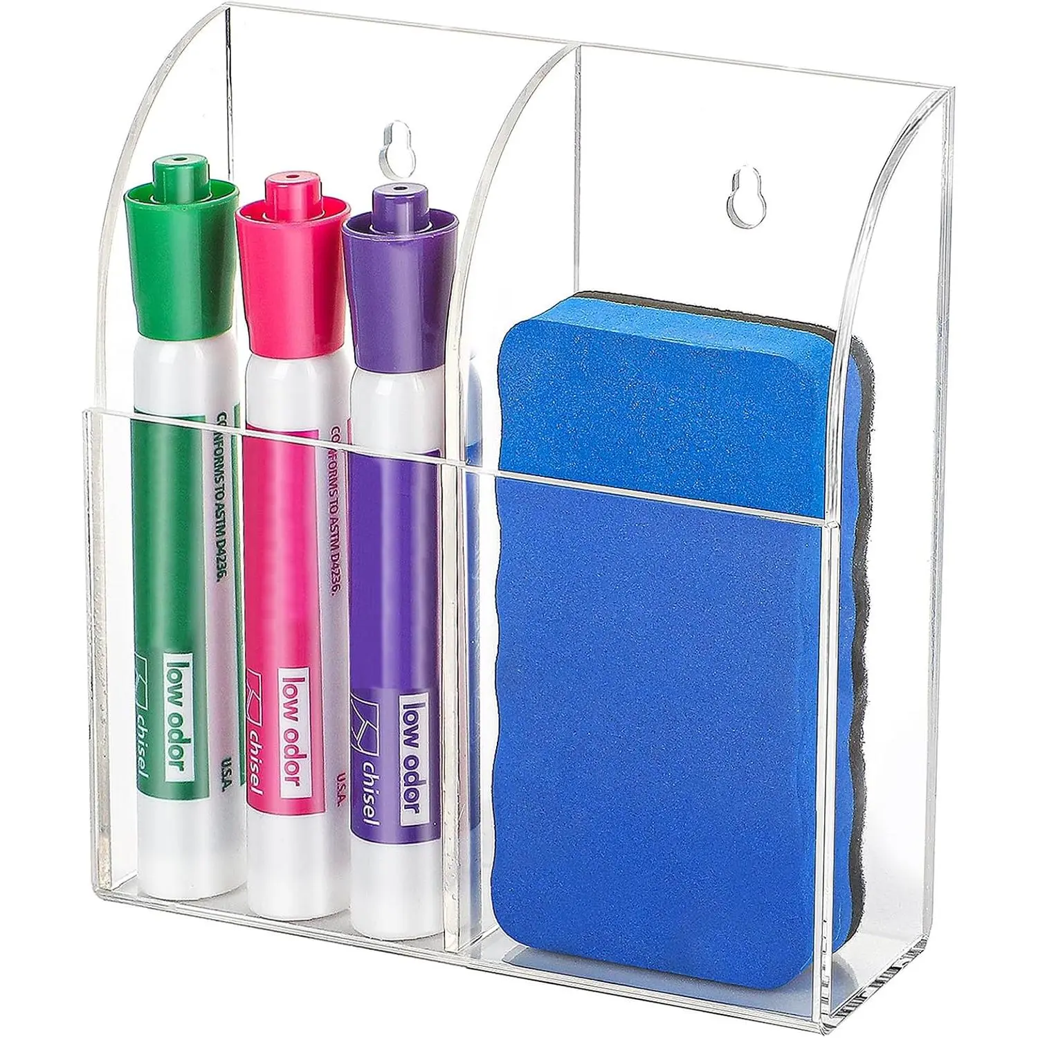 Wall Marker Holder & Remote Control Organizer 2-Compartment | Clear  Dry Erase Board Marker & Pen Holder for Wall Mount, Includes Adhesive & Screws for /Office/Classroom