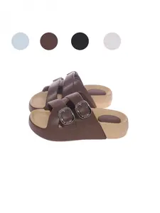 Women's Korean-style Minimalist Double Buckle Slide Sandals, Wear-resistant Anti-slip Chunky Sole Slippers for Outdoor Casual & Beach Vacations
