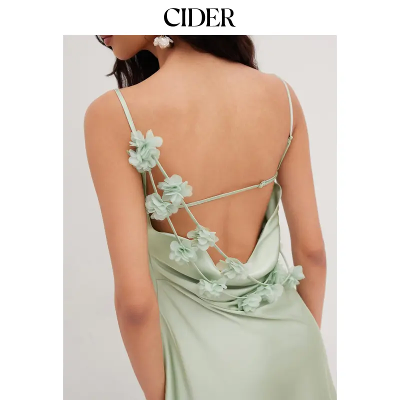 apple cider mini dress green Satin Cowl Neck Backless Flower 2024 GLOBAL PARTY SHOP
