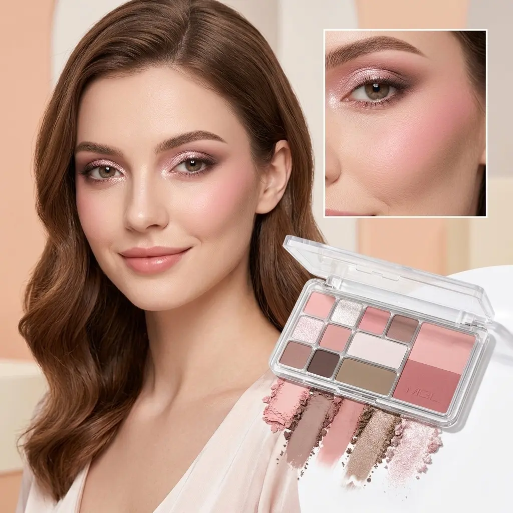 Fabulous Heartbeat 12 Colors 3-in-1 Makeup Palette, Multi-finish Eyeshadow Blush Contour, Smooth Texture Easy To Blend, Waterproof Fade-resistant, Natural Daily Nude Makeup, Compact Portable Beauty Cosmetic, Perfect For Daily Work Date Outdoor Gathering