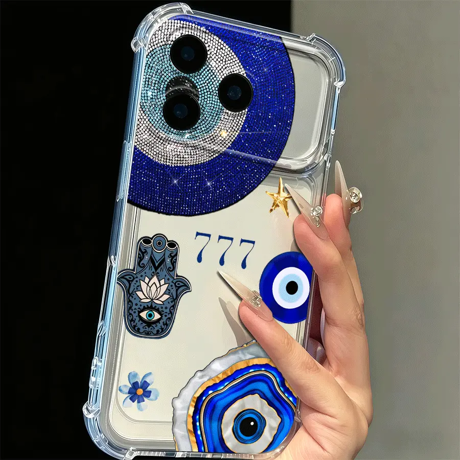 Phone Cases Clear 4-Corner Airbag with Angel Number 777 & Spiritual Amulet for iPhone 16 Pro Max & 17 Pro Max – Unisex Aesthetic Glossy Finish, Drop-Proof Bumper, Lucky Charm Gift for Friends Family