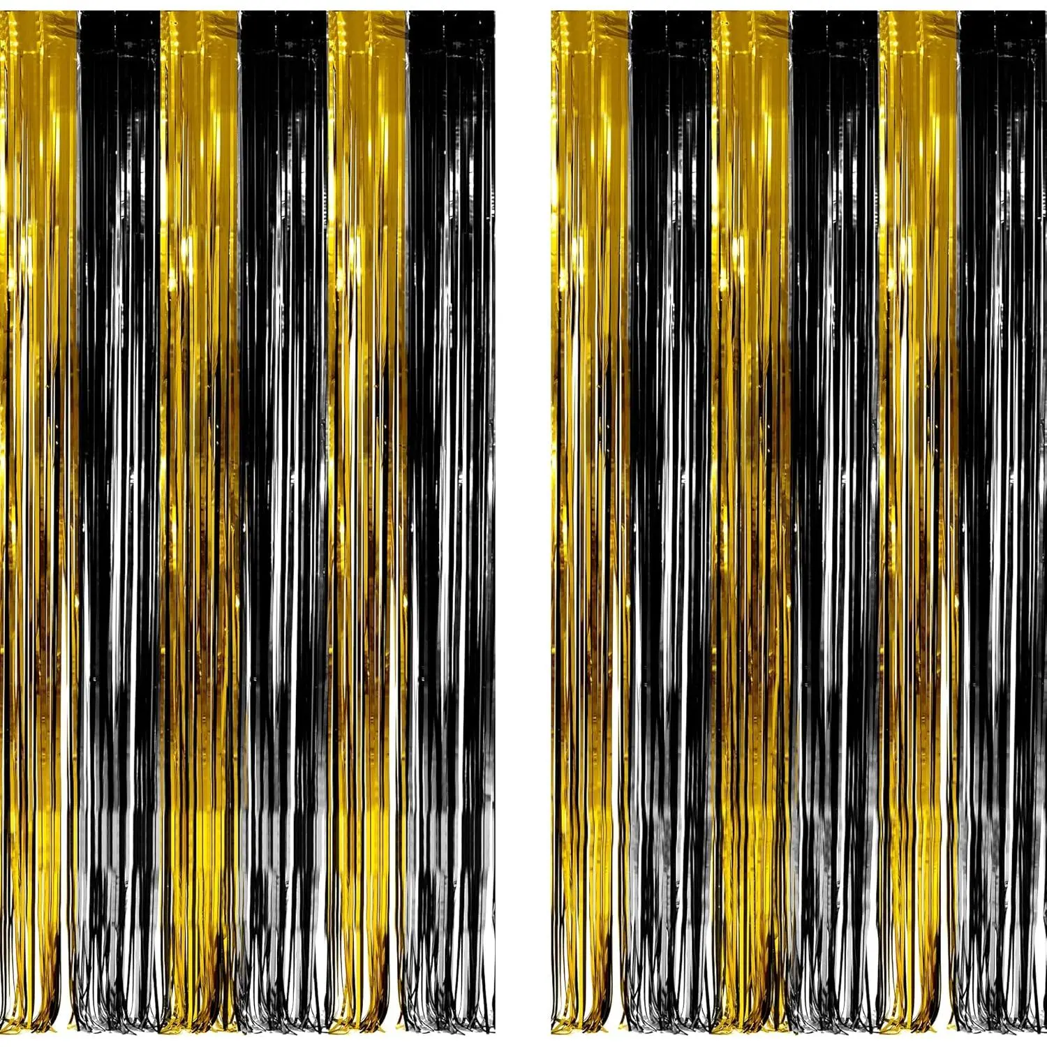 Black and Gold Party Streamers Decoration - Foil Fringe Backdrop for 2026 NYE/Anniversary/Farewell/Cocktail/Prom/EID/Birthdays - 3.2ft X 8.2ft - 2 Packs