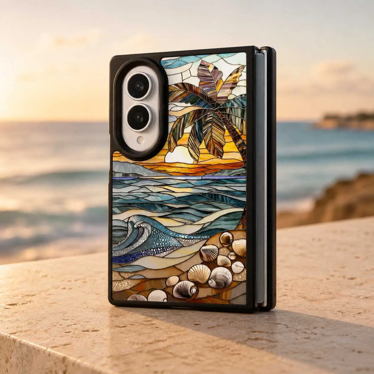 For Z Fold8/Fold7/Fold6/Fold5/Fold4/Fold3 Beach Sunset Cute Printed Pattern Phone Case Shockproof Slim Fit Soft Protective Cover HNRM260809A01