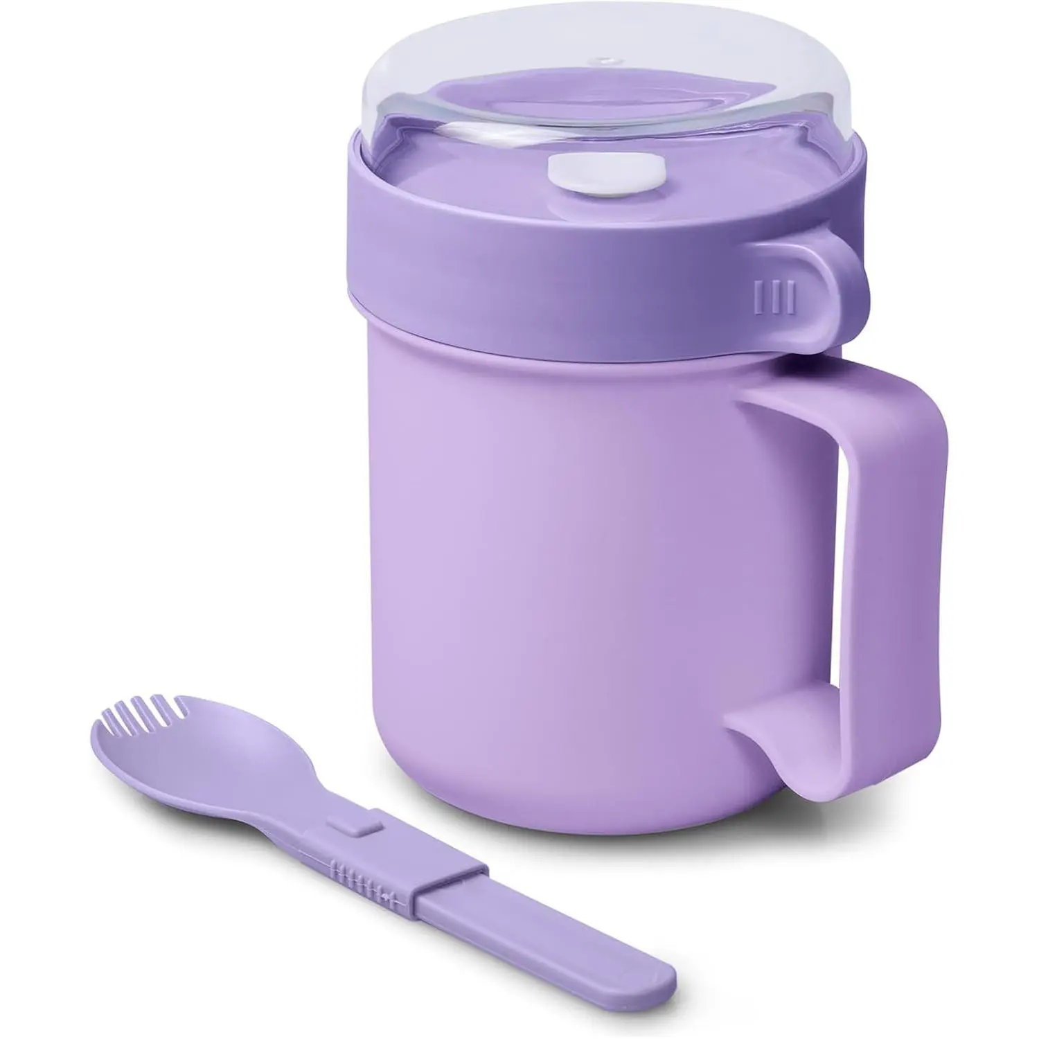 Microwave Soup Mug with Lid, Soup Cup Container with Lid for Ramen Noodles, Soup, Beverages, Microwave Safe, Includes Foldable Spork, 17.63 Ounces, Pale Lilac