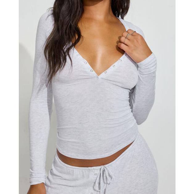 Women Solid Ribbed Henley TopsFit Button-up V Neck Long Sleeve Crop Fall Shirts