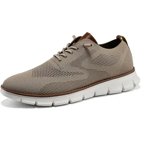 Wearbreeze Men’s Round Toe Oxford Sneakers - Lightweight Knit Fabric Footwear, Laces-Equipped Synthetics Business Casual Walking Shoes for Spring Work Commuting