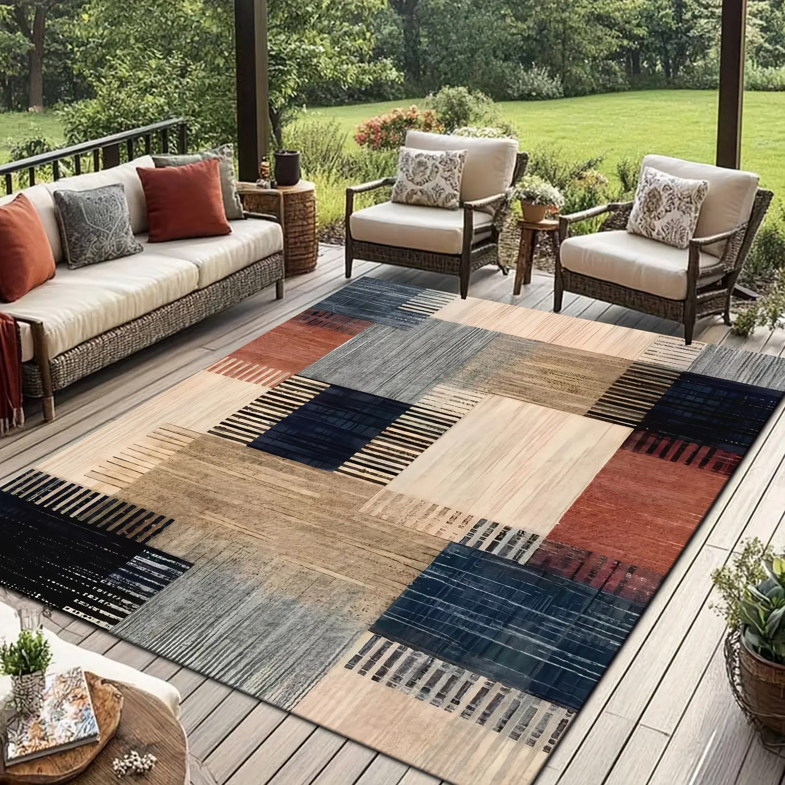Thick Soft Rug |   1pc AimzzaSKY Suitable for Kitchen, Porch, Balcony & Living Room - Heavy-Duty Non-Slip with Modern Pattern Print, Rectangular Covering Suitable for Bedroom, Doorway, Machine Washable