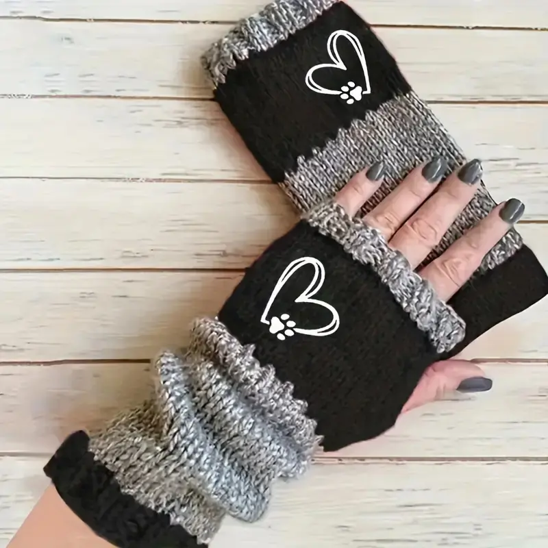 Women's Winter Touchscreen Gloves, Vintage Warm Fashion Fingerless Gloves, Heart & Claw Embroidery Design