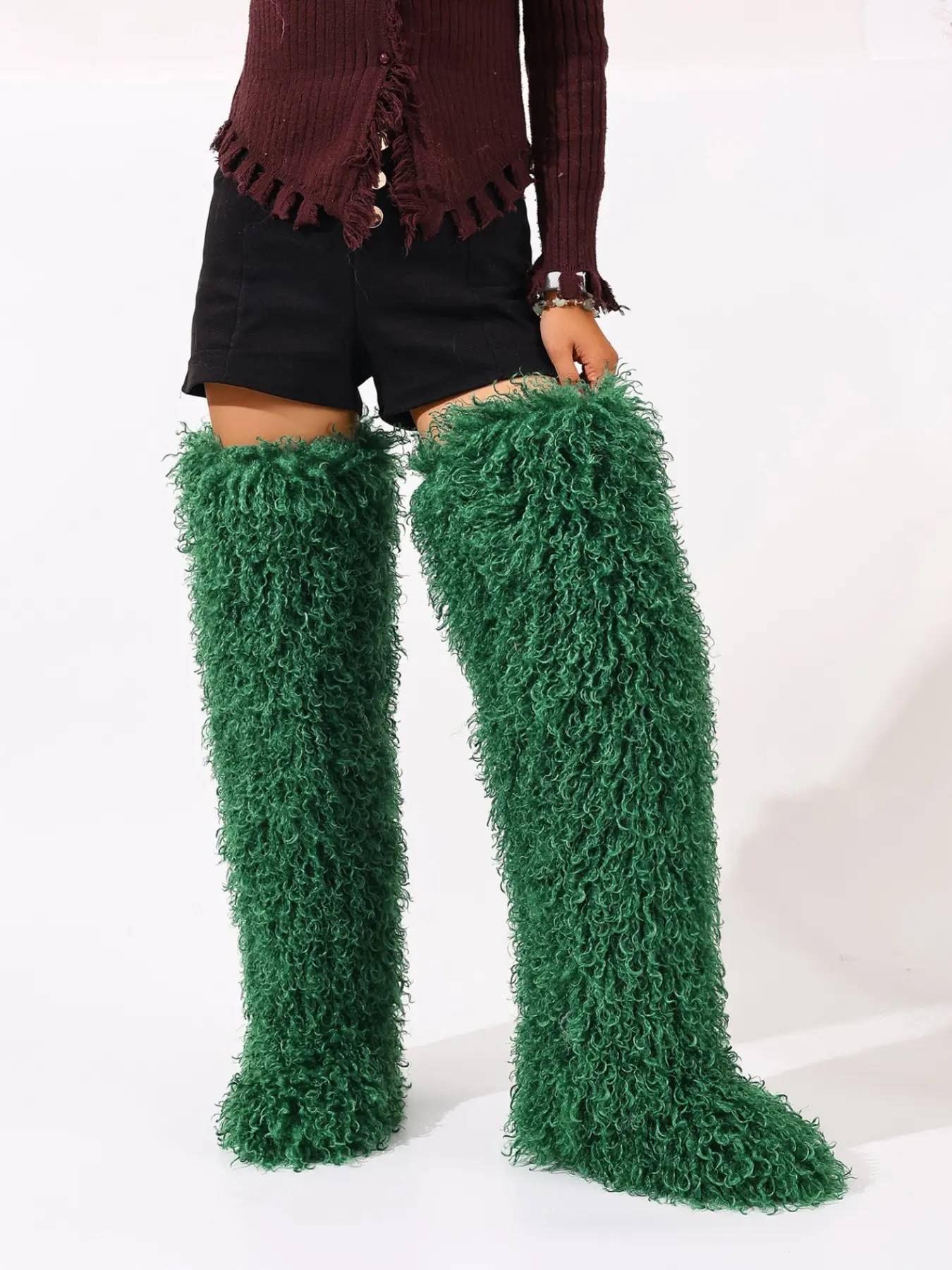 2026 Trendy Over-The-Knee Boots for Women, Unique Fuzzy Stack Boots, Slimming High-Calf Boots, Fashionable Atmosphere Shoes