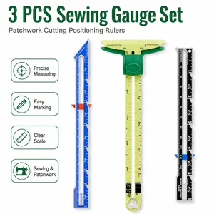 3pcs DIY Fabric Cutting Ruler Set, Handmade Quilting Guide, Button Margin Parallel Sewing Scale, Aluminum Plastic Slide Caliper