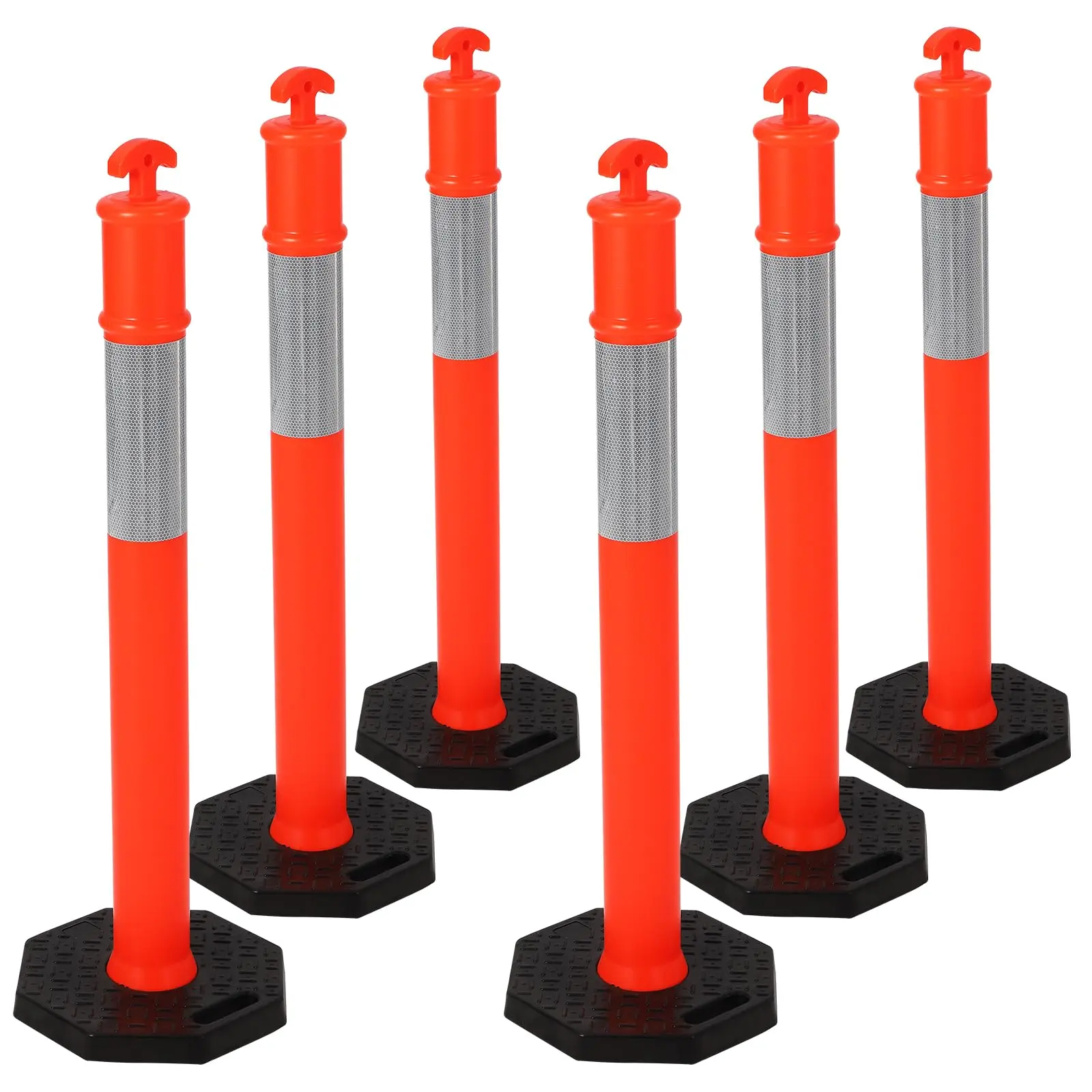 Garvee Delineator Post with Base 6 Pack, 45 Inch Portable Yellow Traffic Delineator Posts Cones with Reflective Bands for Parking Lots and Roadside Safety