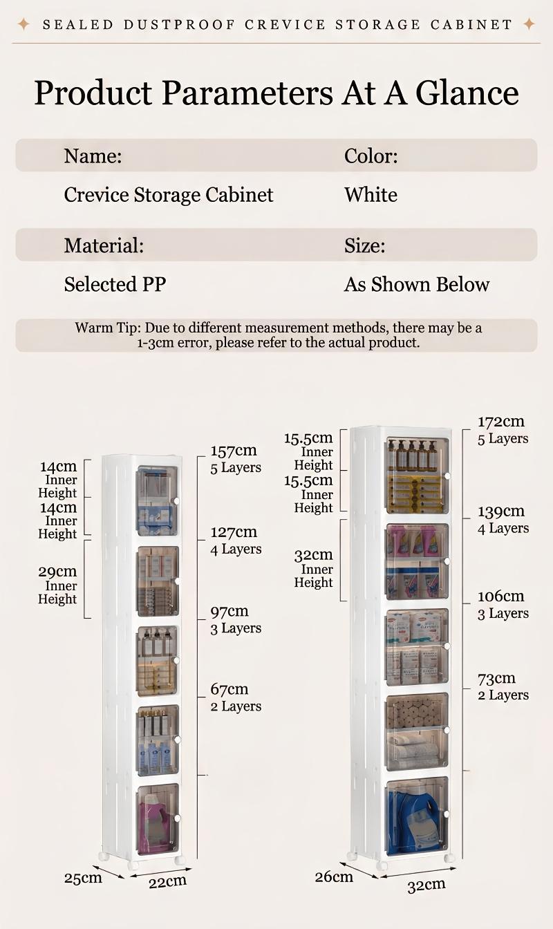 Naviconvex 8.7/12.6 Slim Storage Cabinet with Doors, 2-5 Tier Narrow Space Organizer, Large Capacity Freestanding Bathroom Kitchen Laundry Room Storage Solution