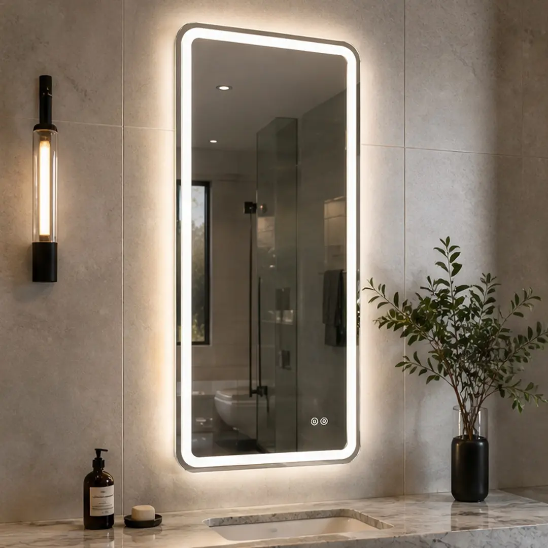ARCH 24x48 Inch LED Bathroom Vanity Mirror Wall Mounted Anti-Fog Dimmable 3 Color Lighting Touch Switch IP44 Waterproof Modern Glass Makeup Full Length Mirror for Bathroom Bedroom Living Room, Clear Color Options, Glass Material, Modern Style