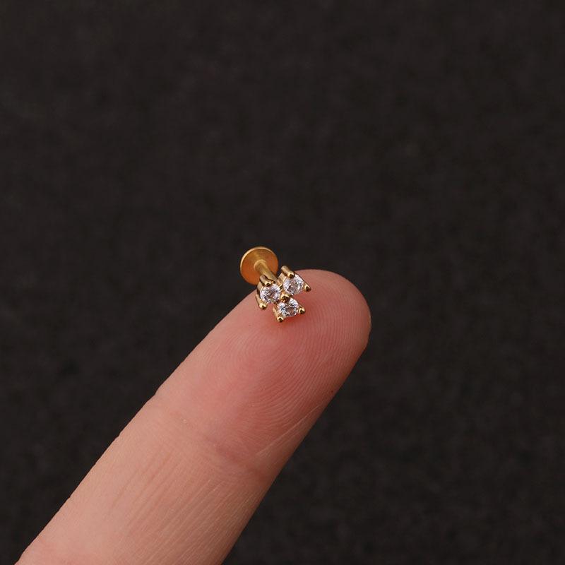 24Pcs 16G Gold CZ Internally Threaded Labret Set, 316L Stainless Steel Cartilage Stud Pack, Hypoallergenic Internally Threaded Nose Studs for Women Men