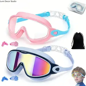 MARISUN Kids Swim Goggles 2-Pack, Anti-Fog UV Protection Waterproof Swimming Goggles with Nose Clips for Boys & Girls Ages 3-15