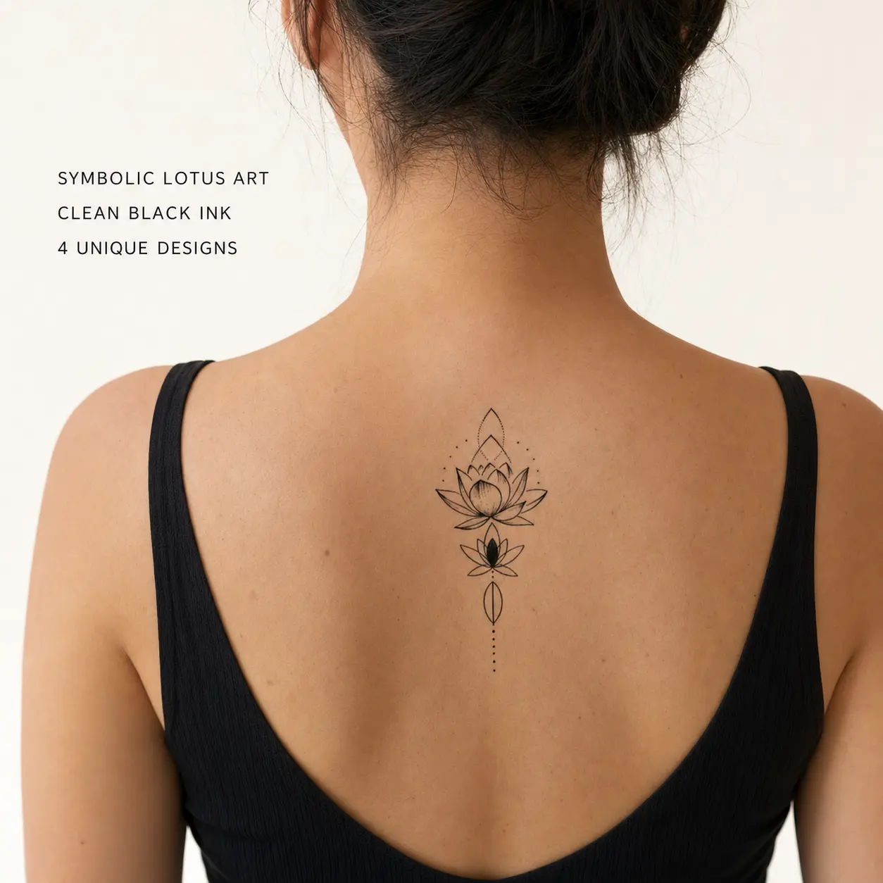 4 Sheets Spiritual Temporary Tattoo Set, Black Fine Line Lotus Flower, Crescent Moon and Unalome Fake Tattoos for Women and Adults