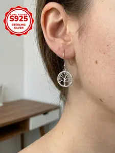 Women's Elegant Dangle Earrings, S925 Silver, Life Tree Design, Low Allergy, Perfect for Mother's Day, Wedding, Christmas, Halloween