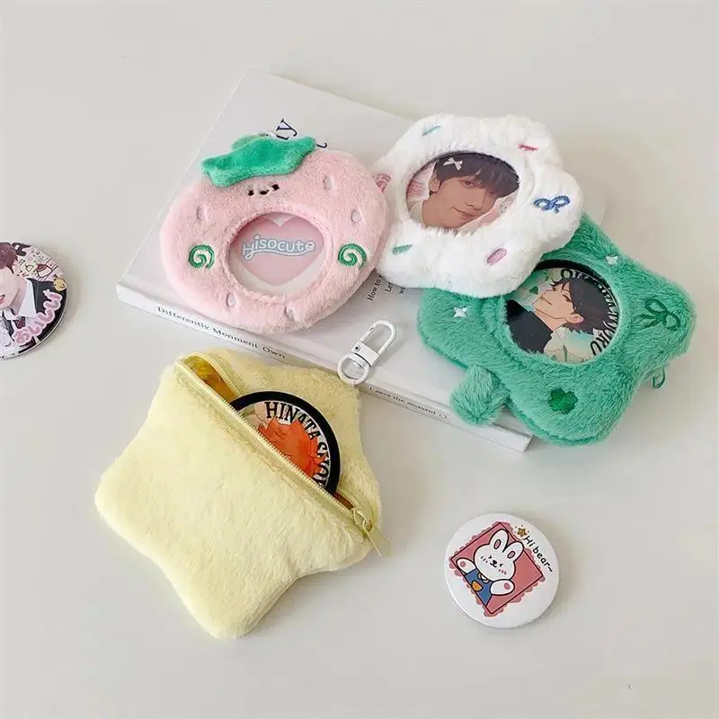 1Pc Cute Plush Card Holder Photocard Holder Idol Photo Display Anime Badge Storage Protective Cover Keychain Bag Pendant Keyring