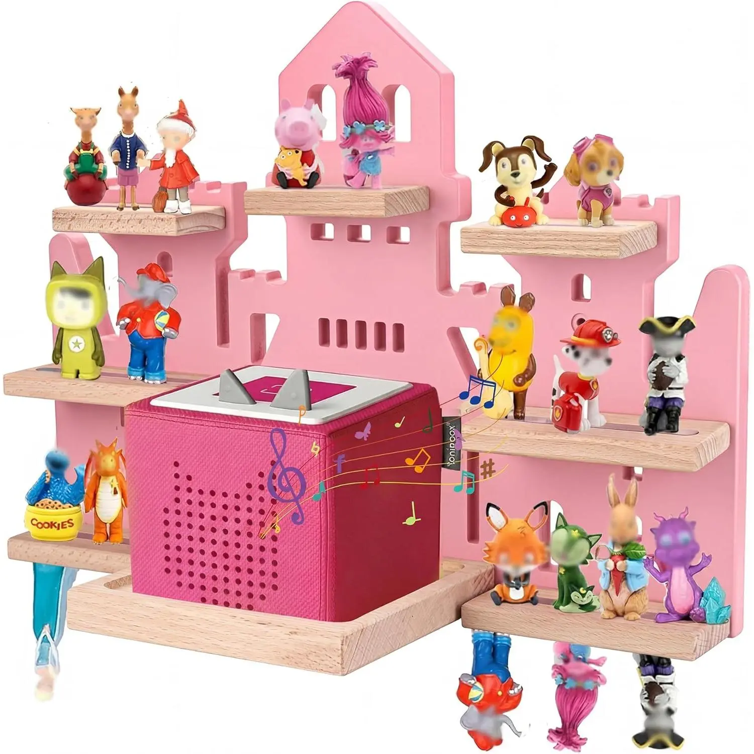Tonie Shelf for Tonies Box 2/1 - Tonie Storage for Tonie Box & Tonies Figures & Charging Station, Magnetic Wooden Floating Shelf for Toniebox & 15-33 Tonies Characters, Wall Mounted Rack,Castle Shape