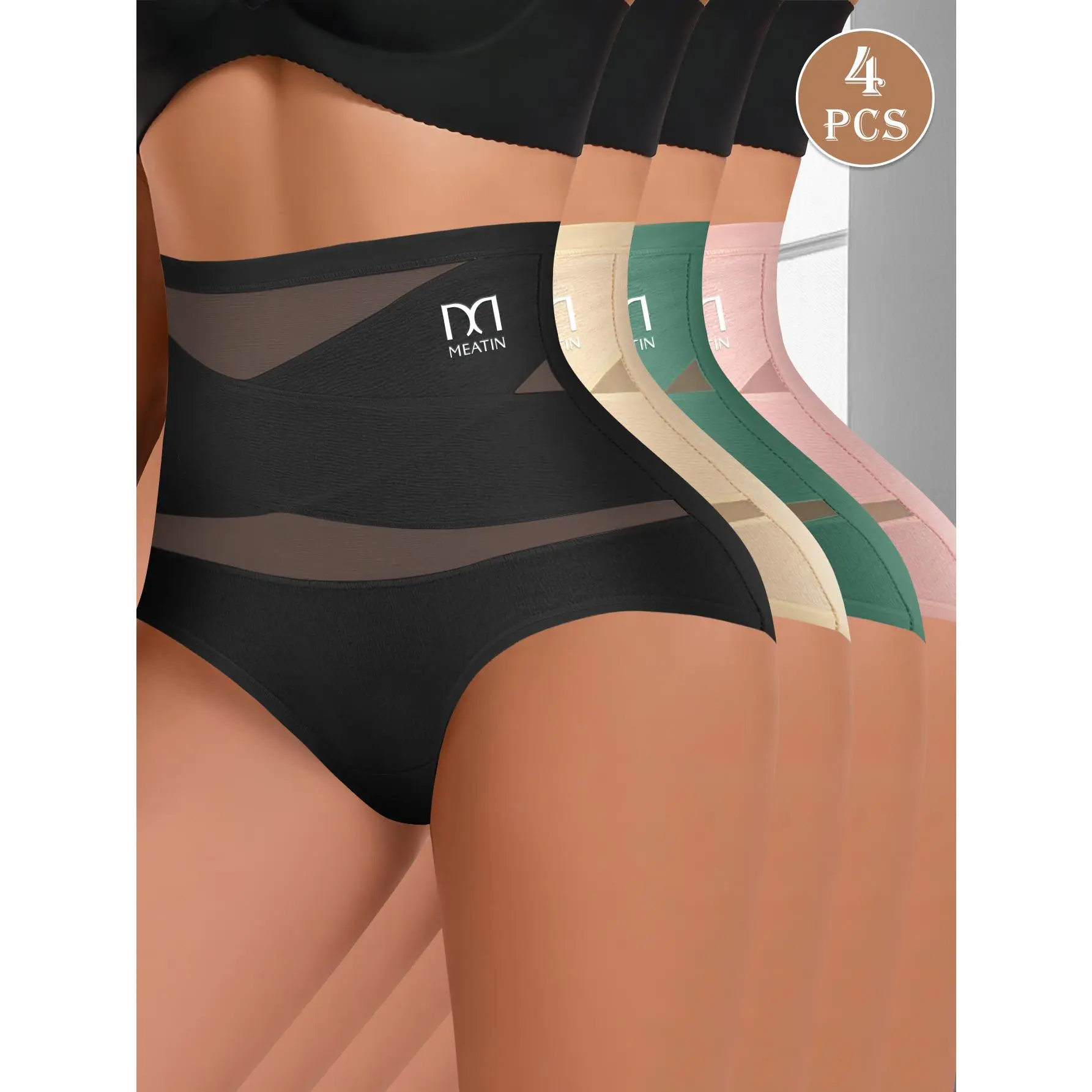 QUASTI 4PCS High-Waisted Cotton Crossover Shaping Women's Panties, Soft Breathable Shaping Hip Lifting Briefs, Tummy Control Comfortable Daily Wear Womenswear, Sizes S-XXL underwear