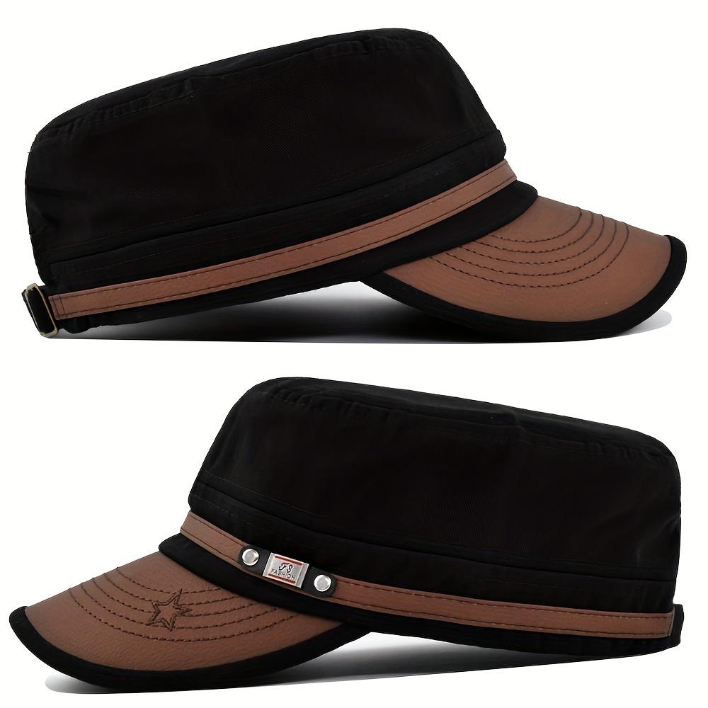 Unisex Military Flat Top Hat, Polyester Woven Street Style, Sun Protection Cap for Men And Women
