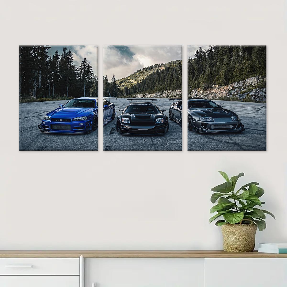 Car Pattern Canvas Painting with Frame, Modern Cool Design, Unique Artwork, 3 Counts/set Modern Wall Art Painting, Wall Art Decor for Home Living Room Bedroom Office, Art Wall Decoration #GLOBAL PICKS