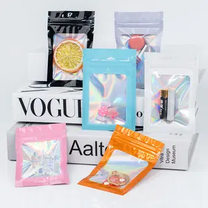 Holographic bags, 300 pieces per pack, dimensions 14*20 inches, re-sealable, transparent window, odor-resistant, zippered foil bag for food storage and sample organization, black