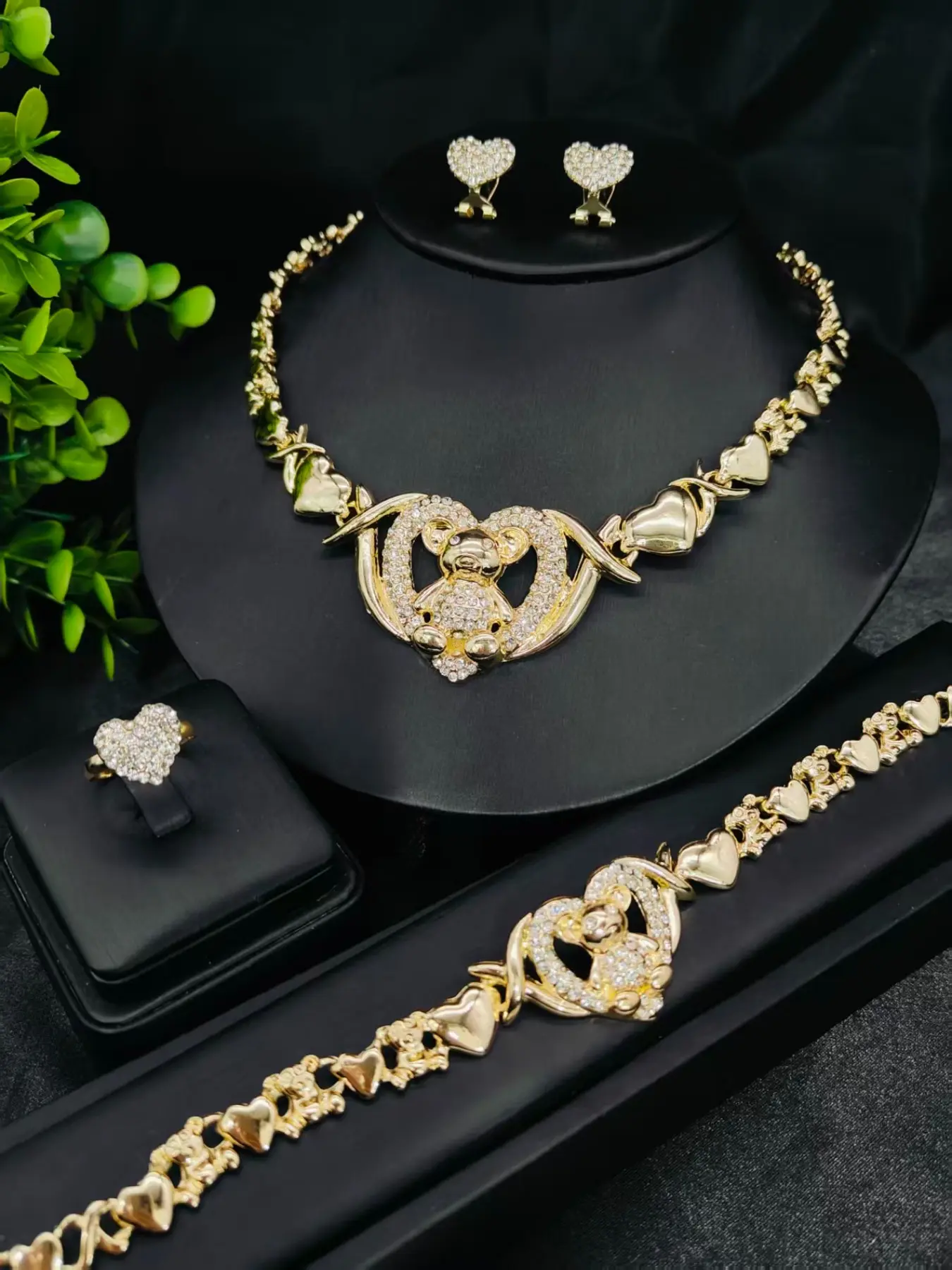 Elegant Xo Heart Matching Jewelry Set, Necklace Earrings Bracelet Ring, Boho Style, Perfect for Weddings, Birthdays, Gifts