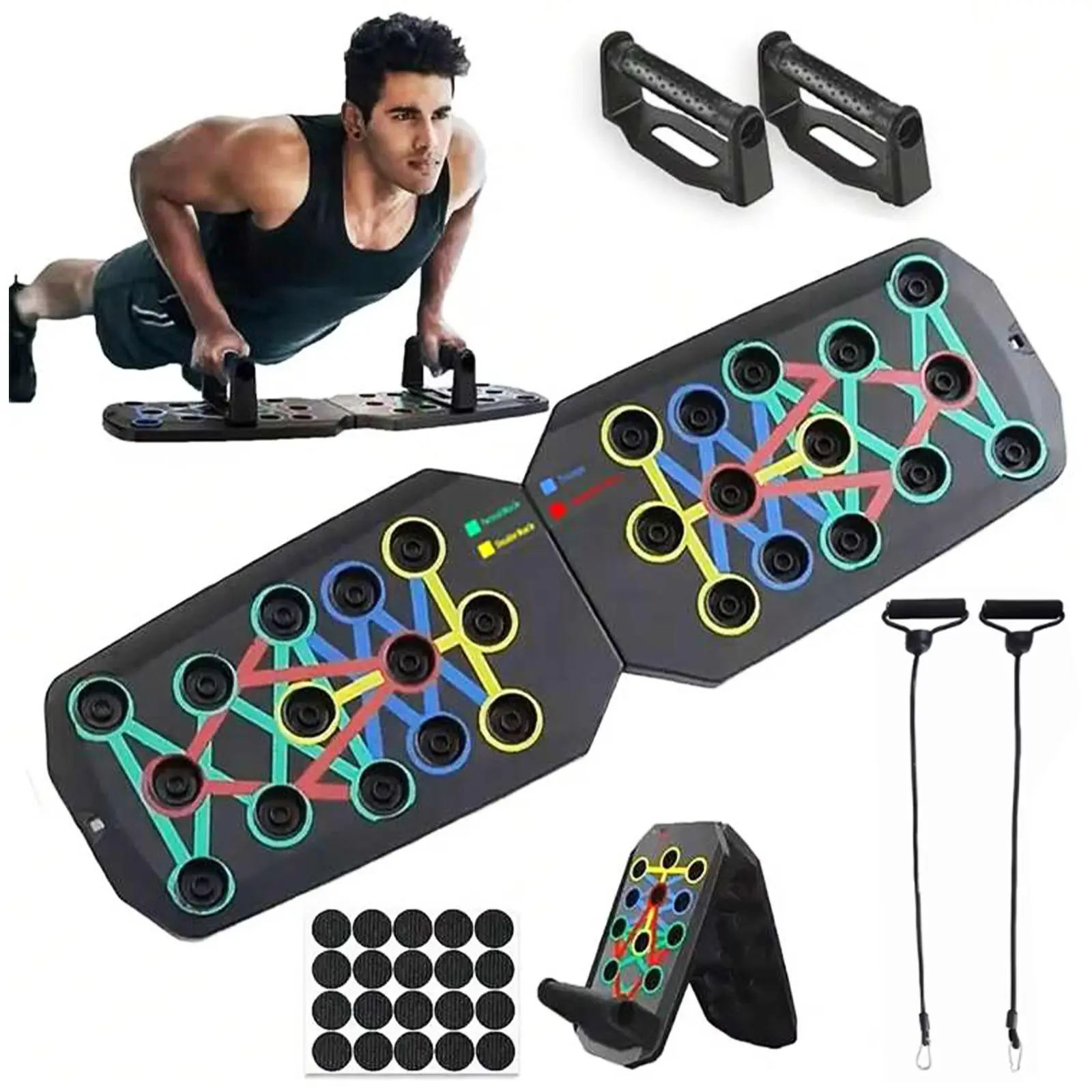 Push-up board, Foldable Home Workout Equipment withColor-Coded System Muli-Functional Pushup Stands forStrength Training, Chest, Arms &l Core| Portable Gym – Must-Have Fitness Accessory for Men & Women Easy Storage