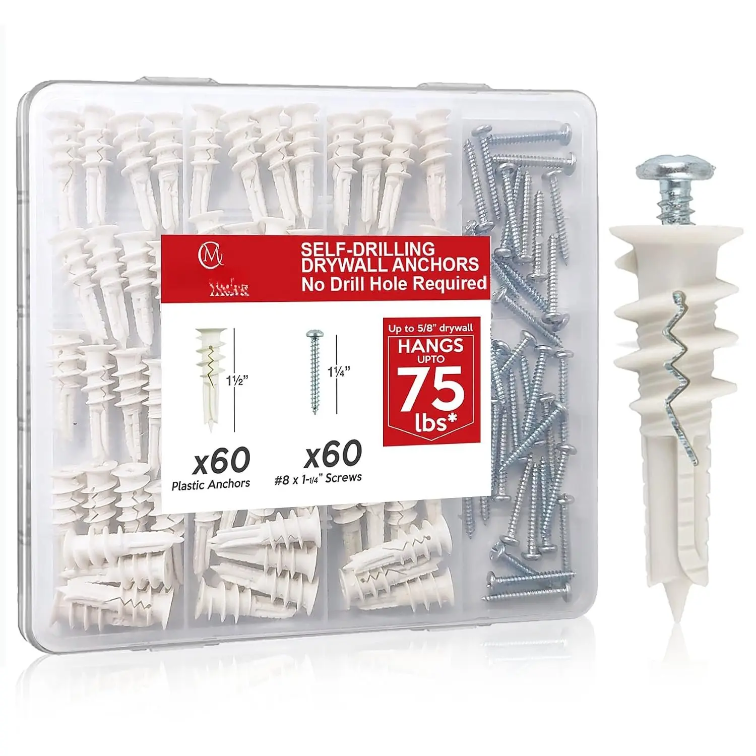 120 count #8 Self Drilling Drywall Anchors and Screws kit #8 x 1-1/4”- Superb Wall Anchors for Drywall, Holds Upto 75lbs – No Drill Hole Required with These Dry wall Screws and Anchors