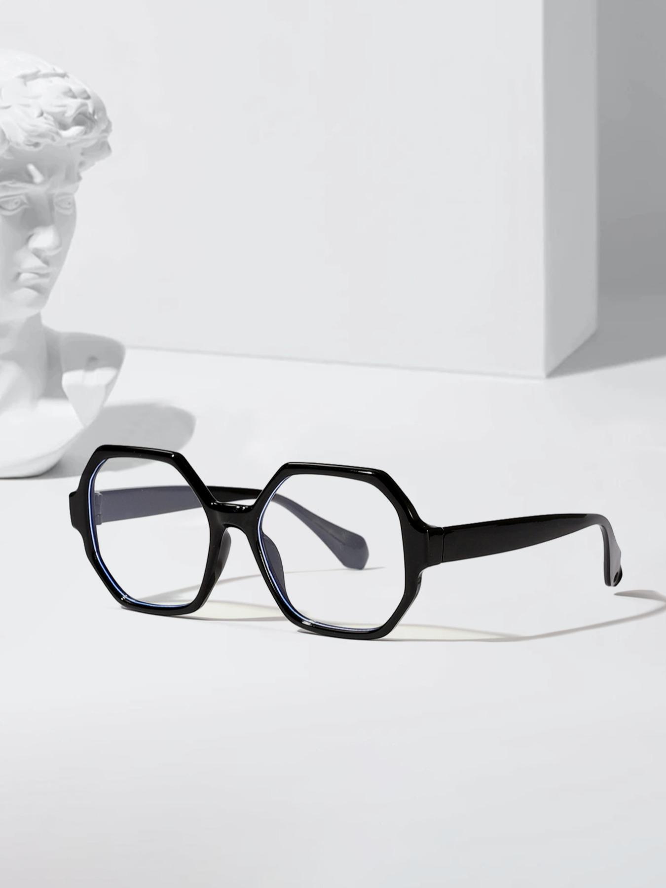 Unisex Simple Style Geometric Frame Eyeglasses, Trendy Tortoiseshell & Plain Color Eyeglasses for Women & Men, Fashion Accessories for Daily Use