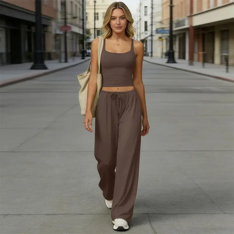 Women's 2-Piece Gym Yoga Set - Seamless Nylon Blend Quick Dry Crop Top, Waist Drawstring Flared Leggings, Backless Halter Sports Bra, Scrunch Butt Stylish Activewear for True Size Female Fitness Workouts, Two-Pieces