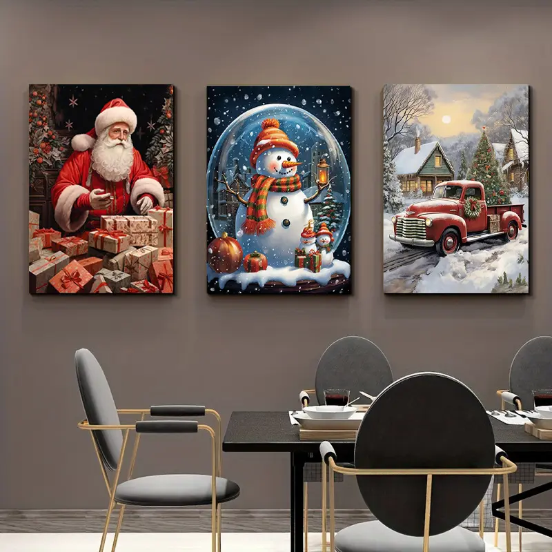 Nordic Christmas Decorative Paintings for Living Room & Bedroom, Santa Claus Canvas Posters, High-Definition Frameless Art Prints for Bedrooms