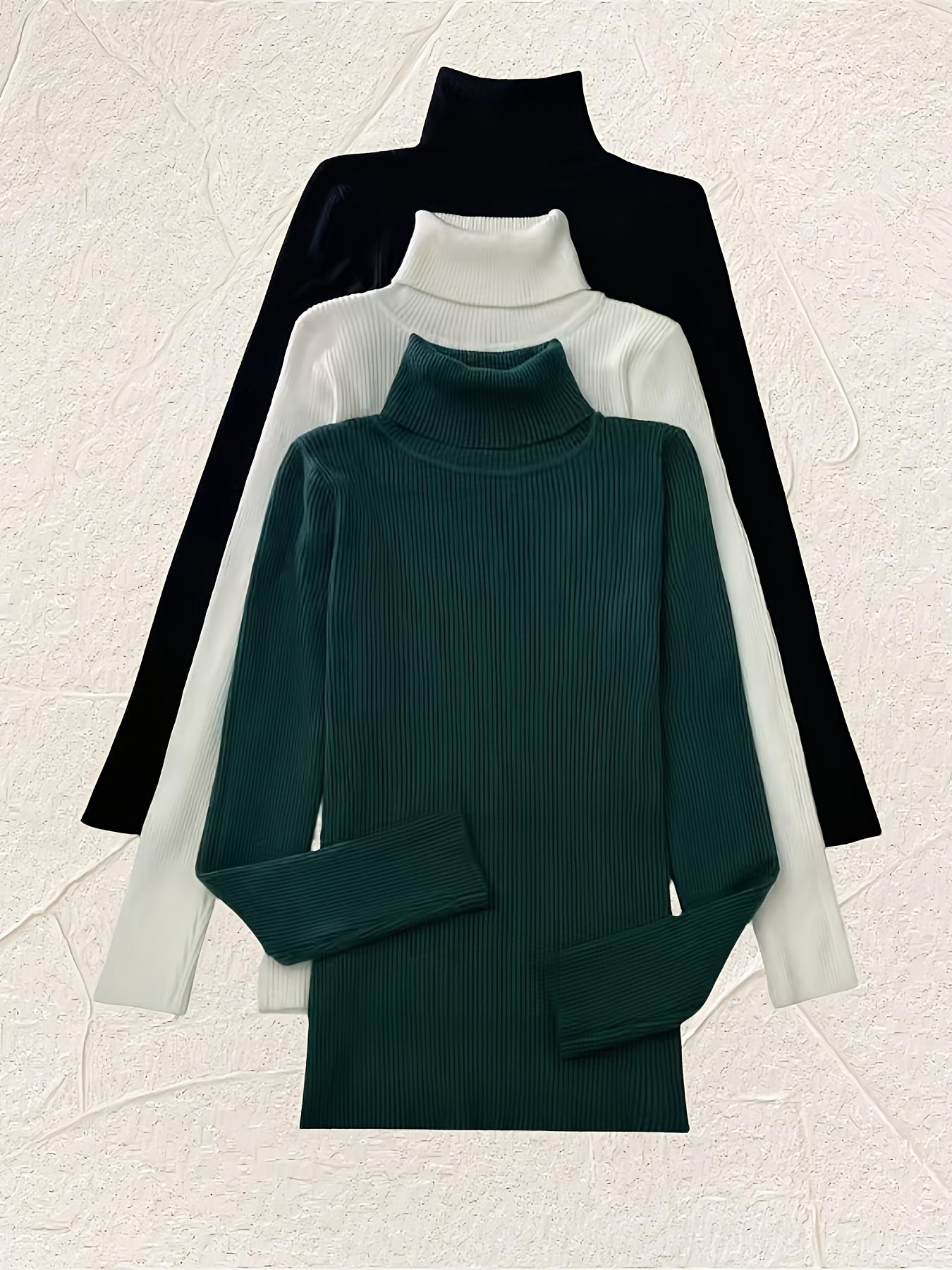 Women's 3-Pack Long-Sleeve Knitted Turtleneck Pullover Sweaters - Solid Color, Casual Fall Winter Basic High-Neck Clothes