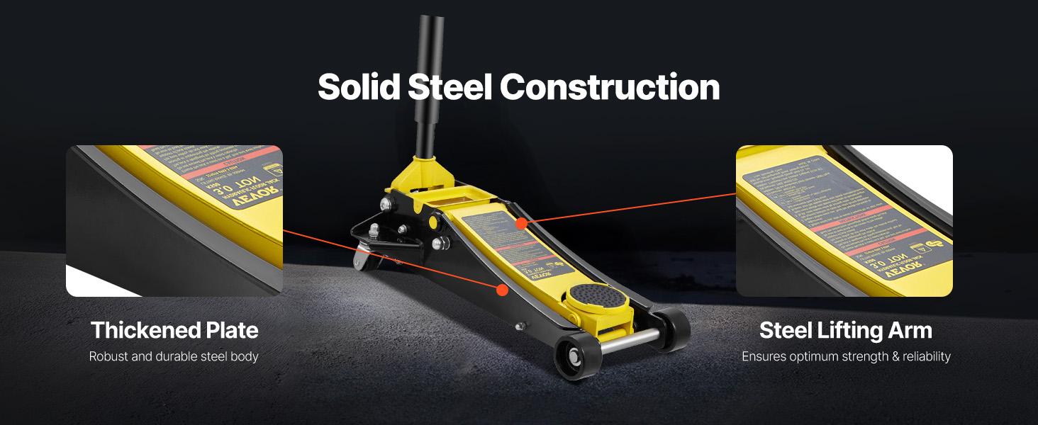 TikTokShopBlackFridayVEVOR 3 Ton Low Profile, Heavy-Duty Steel Racing Floor Jack with Dual Pistons Quick Lift Pump, Lifting Range 3.35"-19.69"
