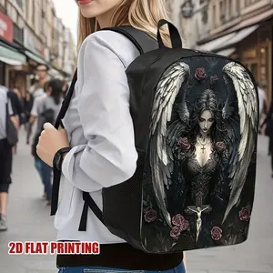 1pc Functional Large Capacity Travel Backpack – Halloween Phantom Angel 2D Flat Pattern Print Shoulder Pack with Washable Zipper Closure, Comfortable Double Strap Rucksack for Daily Use & Business Travel, 2D Flat