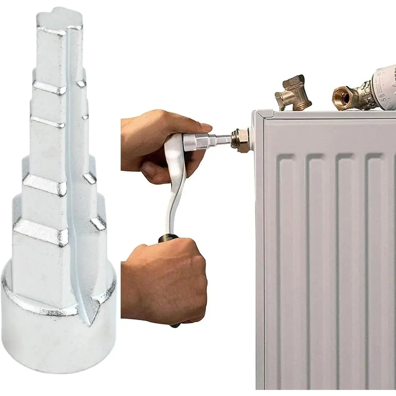 Carbon Steel Pagoda Radiator Valve Wrench, Stepped Spud Wrench for Radiator Valve Joint Repair, Plumbing Maintenance Tool for Heater & Water Pipe Fittings