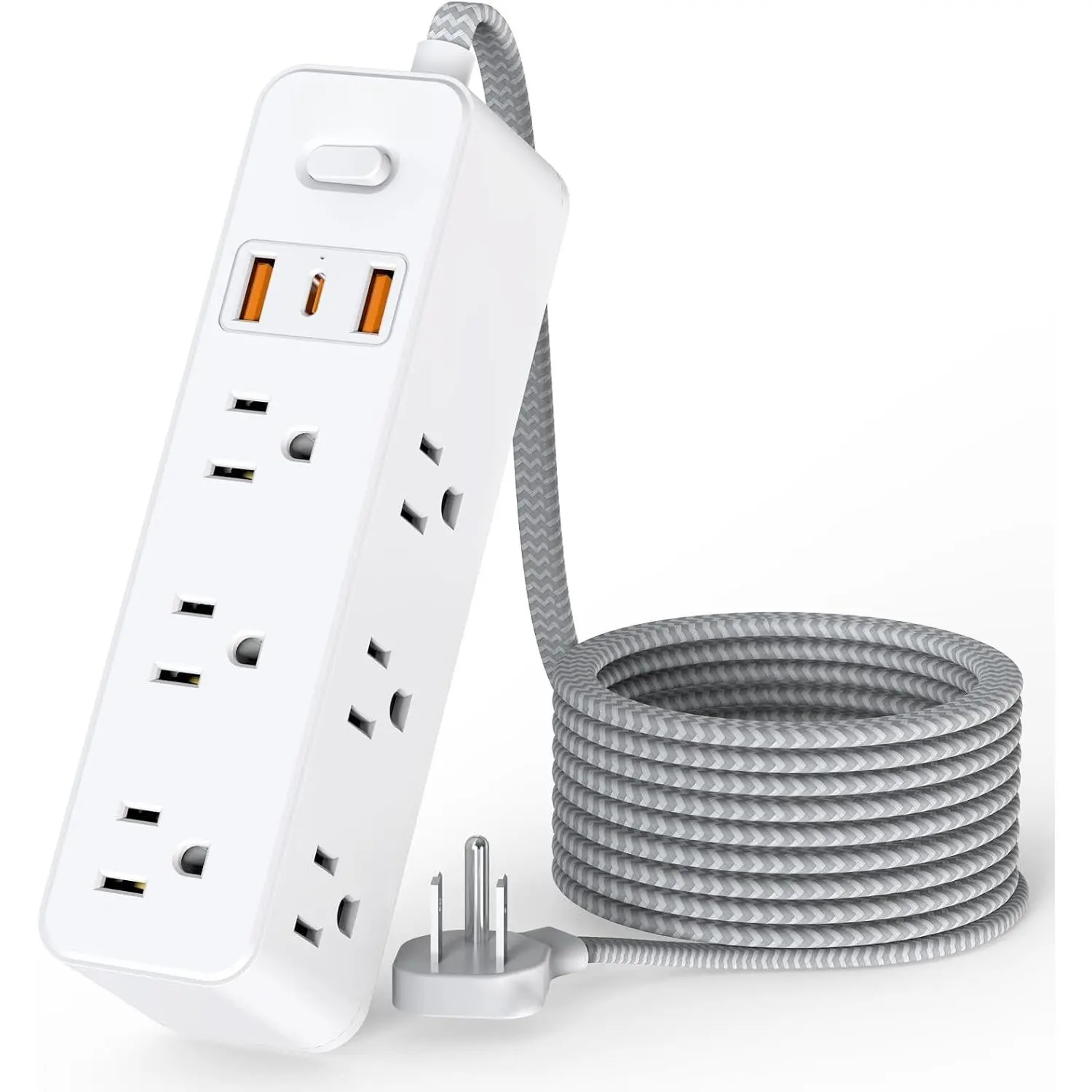Flat Plug Power Strip Surge Protector, 5ft Ultra Thin Extension Cord with 3 USB Wall Charger(2 USB C Port), 9 Widely-Spaced Outlets Power Strip Compact for Travel, Office, Dorm Room Essentials (White)