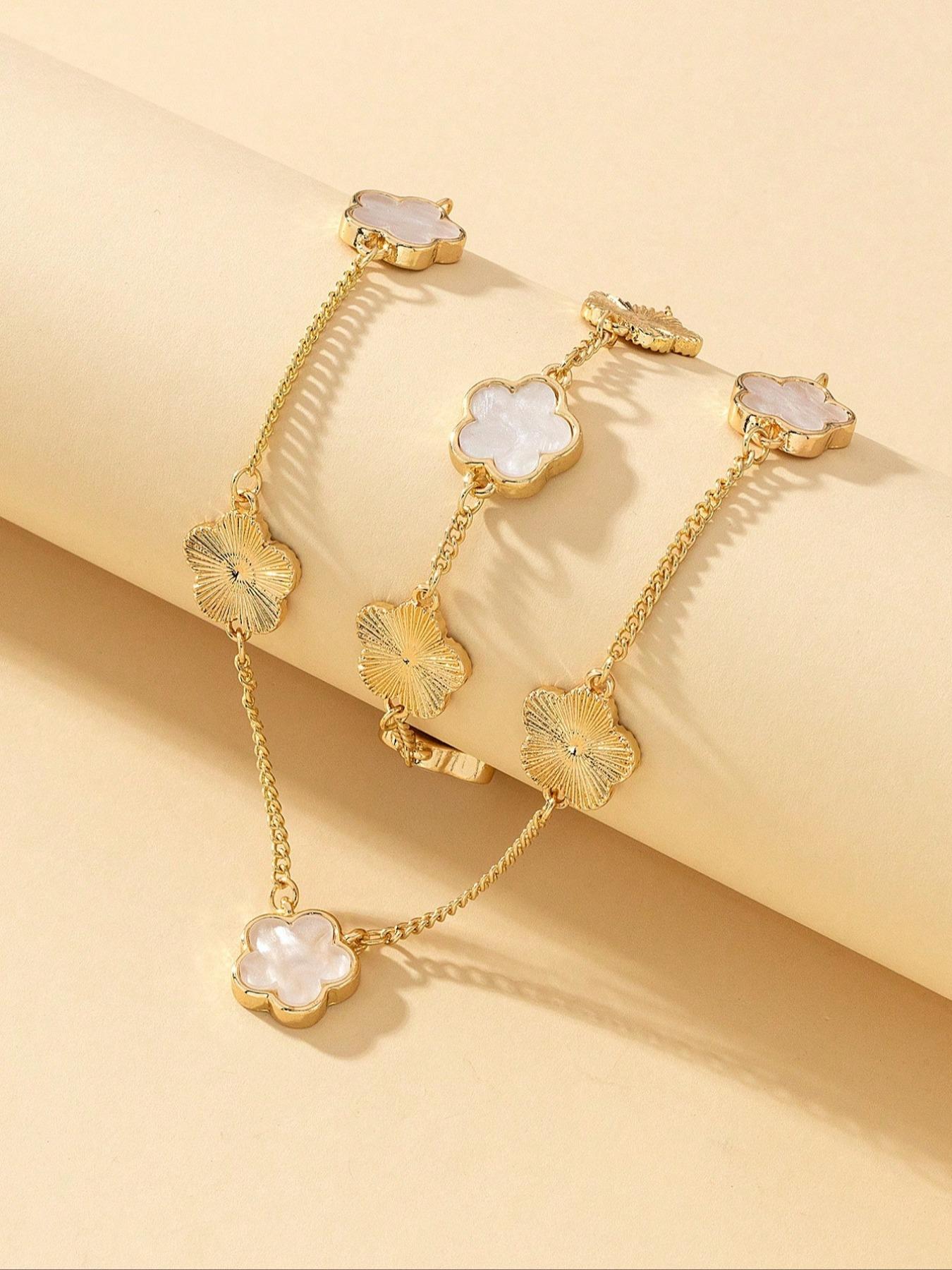 Women's Elegant Fashion Flower Charm Jewelry Set, Pendant Necklace & Bracelet, Casual 2025 New Trendy Matching Fashionable Jewelry Set for Party, Daily Clothing Decor for Girl, Cute Jewelry